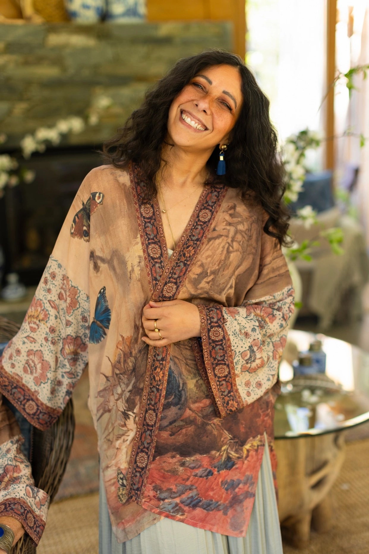 The Storyteller Matinée Duster Kimono With Sunflowers & Pottery