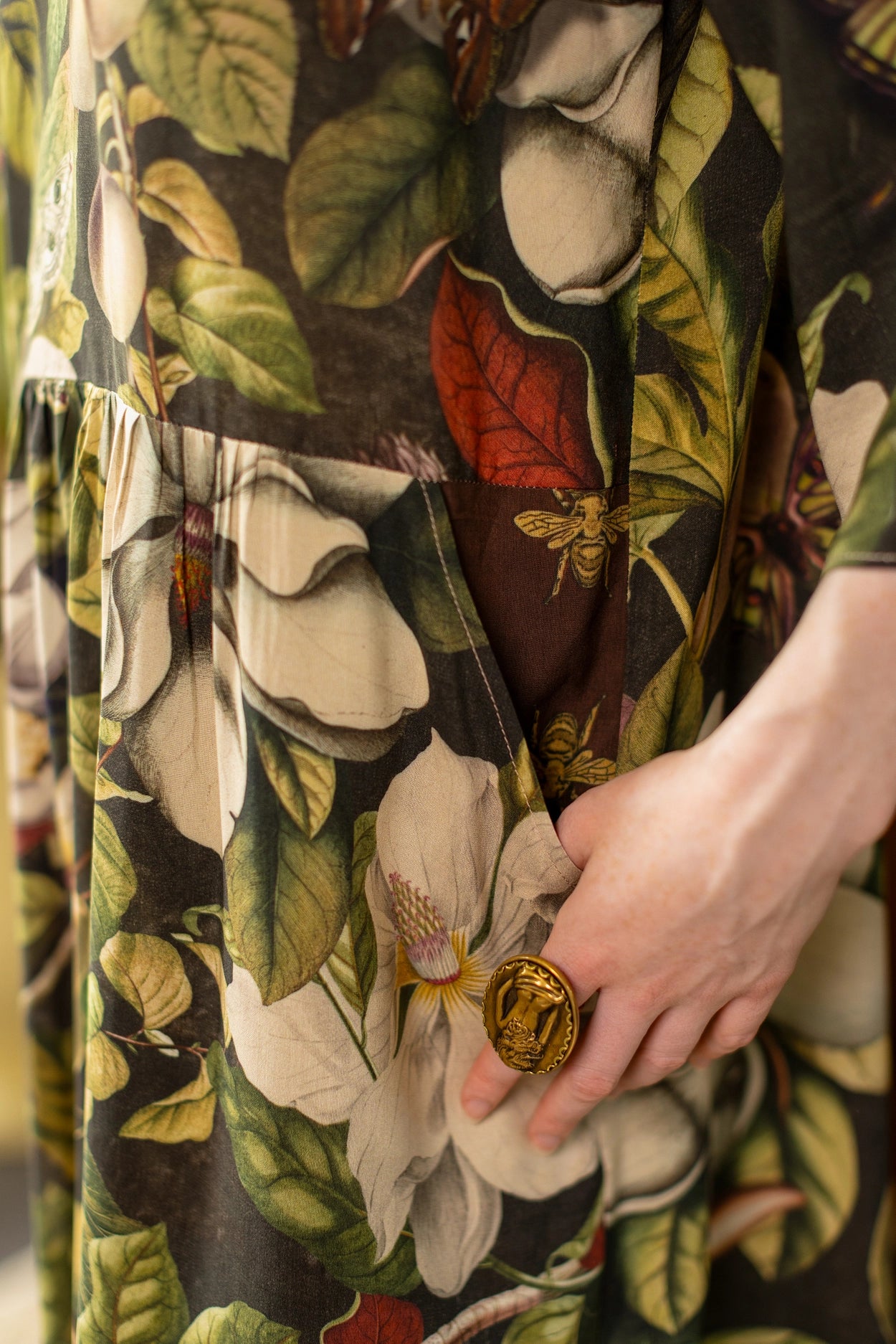 Fleur De Lune Artist Dress Tunic w/ Pockets, Florals & Bees Pre-Order - Ships In September