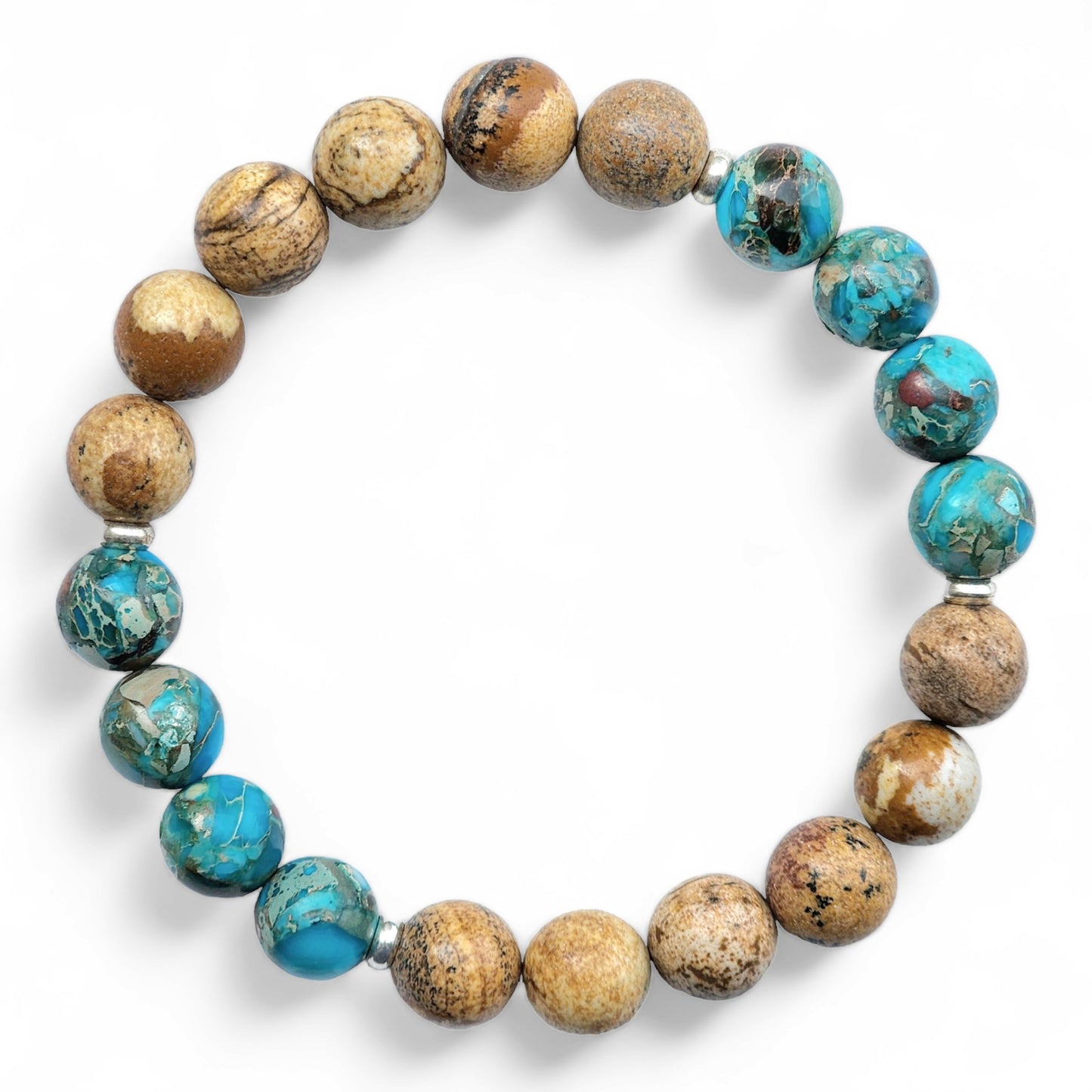 10mm Picture Jasper & Sea Sediment Jasper Unisex Reiki Healing Beaded Gemstone Bracelet