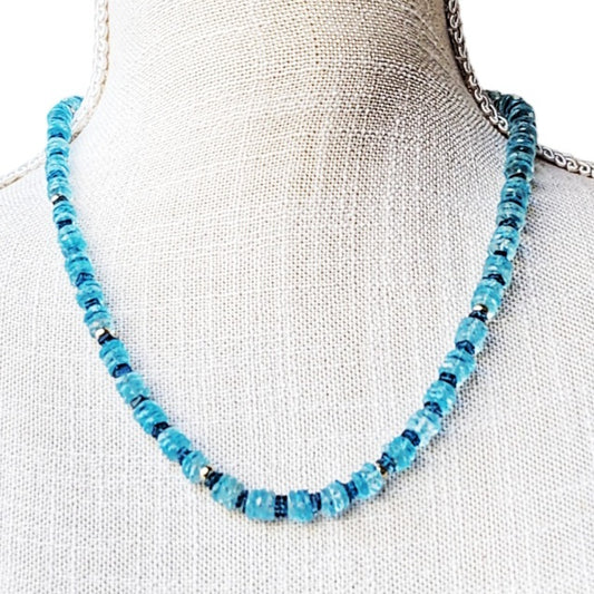 Sky Blue Topaz and London Blue Topaz Unisex Reiki Healing Beaded Gemstone Necklace