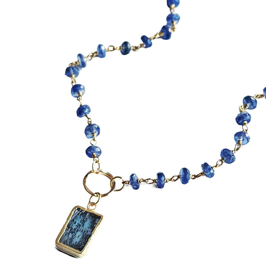 Kyanite Rosary Chain Reiki Healing Beaded Gemstone Necklace