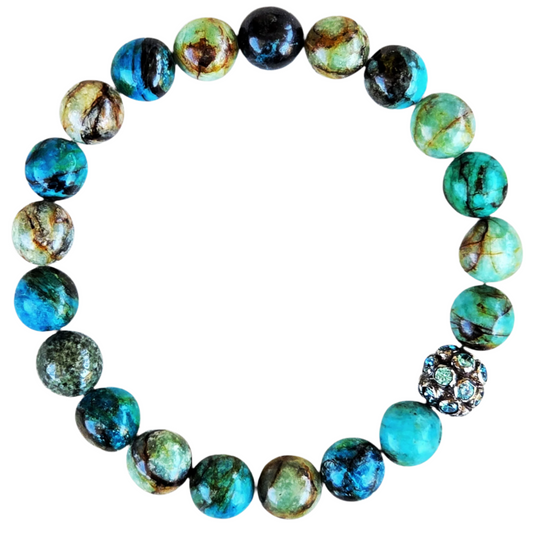 Blue Opal Beaded Bracelet Paired With A Sterling SIlver Natural Blue Topaz Bead