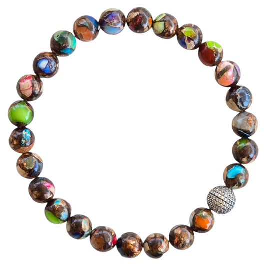 Natural Stone Mix - Diamond Copper Bronze Imperial Jasper Beaded Bracelet