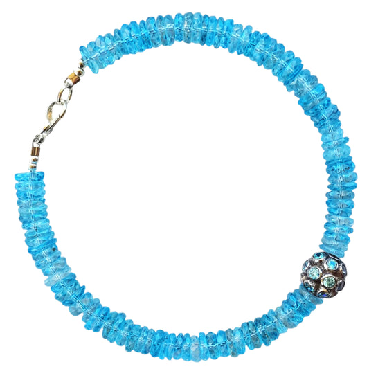Swiss Blue Topaz Beaded Bracelet Paired With A Sterling SIlver Natural Blue Topaz Bead