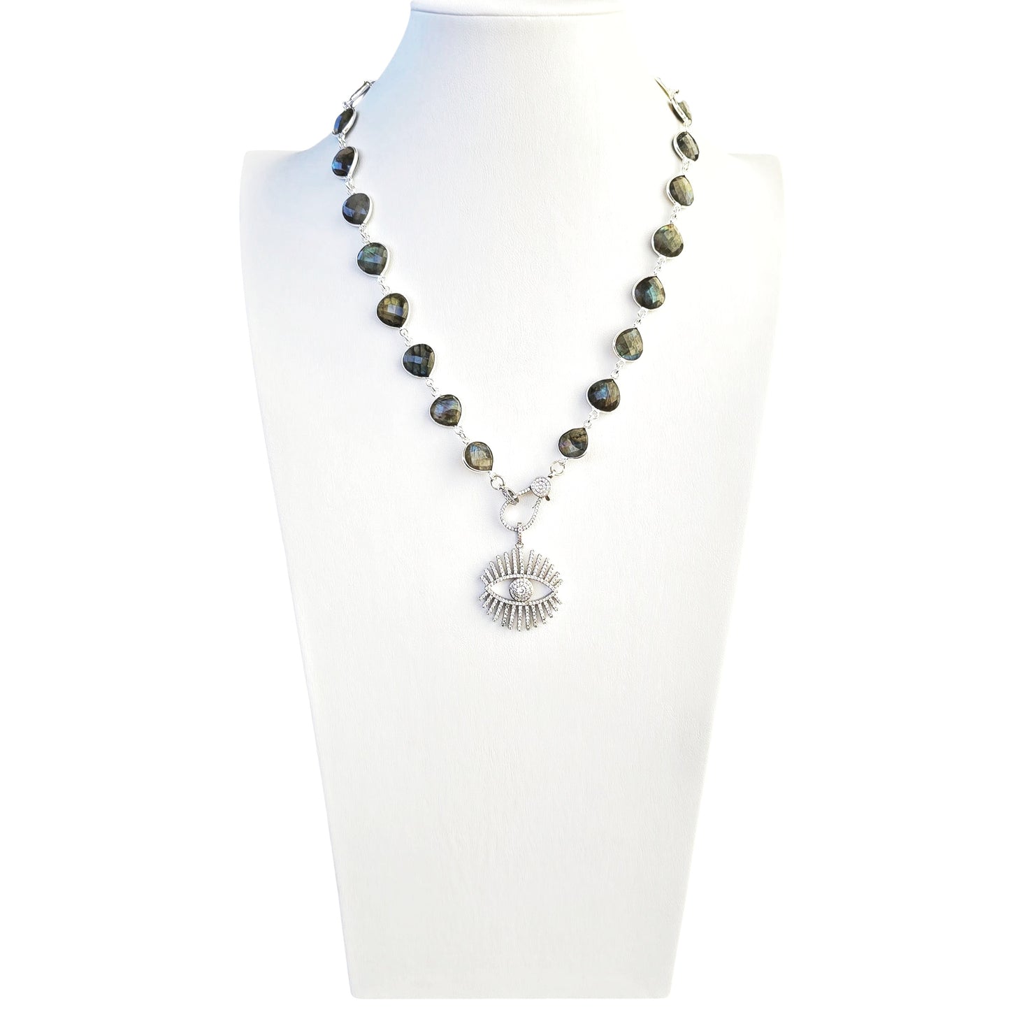 Flashy Blue Labradorite & CZ Eye Necklace