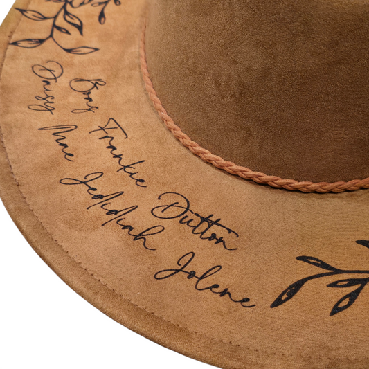 Personalized Custom Burned Hat, Floral Engraved Cowboy Hat, Burned Fedora, Engraved Suede Hat, Boho Hat, Vegan Suede