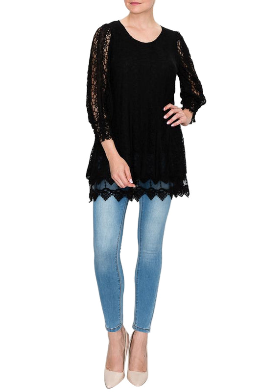 Black Lace Tunic Top - Ships Late September
