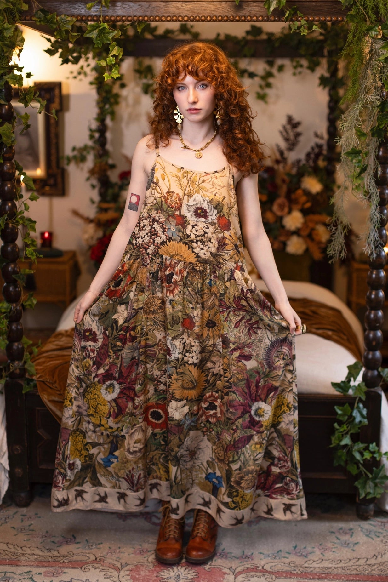 Golden Hour Bohéme Long Maxi Slip Dress w/ Floral Print Pre-Order Ships August 2026