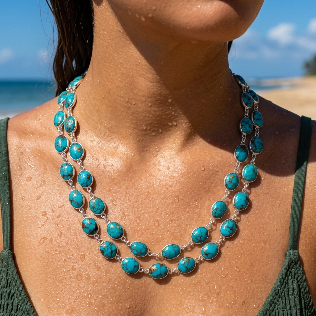 Natural Blue Copper Turquoise Gemstone Briolette Necklace