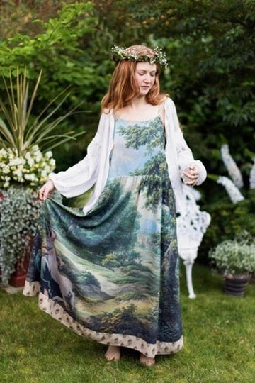 The Mythmaker Bohéme Maxi Slip Dress w/ Landscape & Unicorn Pre-Order Ship March 2026