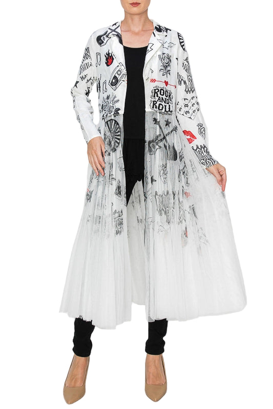 Rock And Roll Glam Longline Duster with Tulle Skirt - Ships Late September
