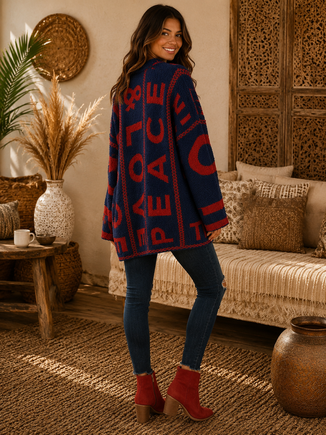 Peace & Love Colorblock Letter Print Cardigan