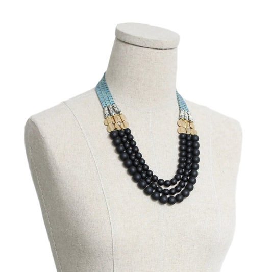 Hematite Triple Strand Beaded Necklace