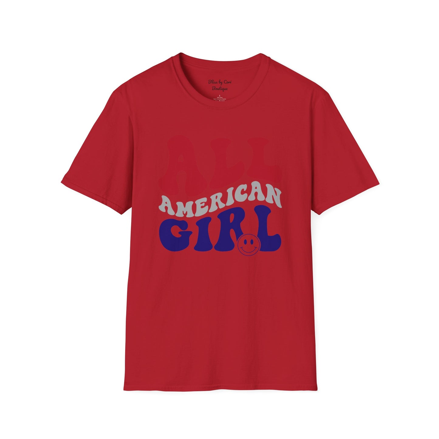 All American Girl 4th Of July Softstyle T-Shirt Available in 3 Colors