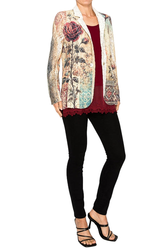 Vintage Bird Embellished Lace Blazer - Ships Late September