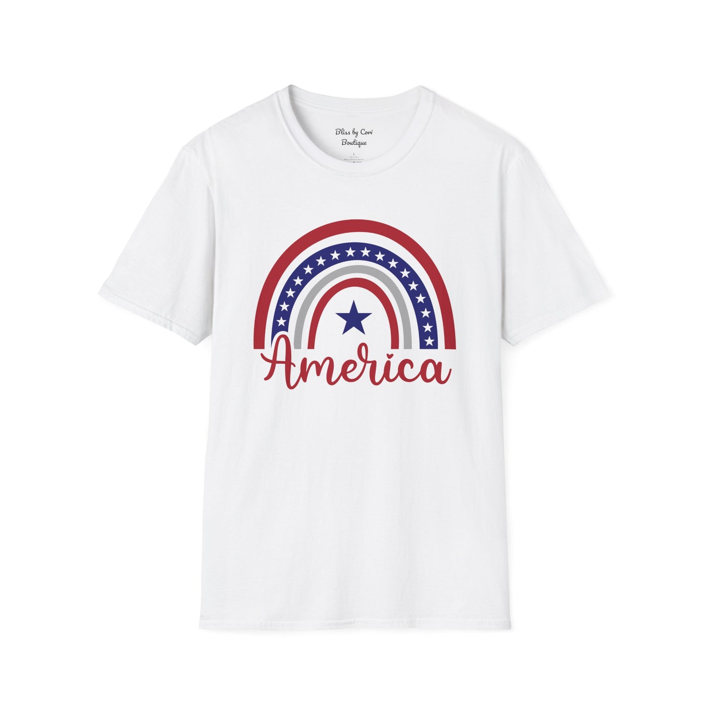 America Rainbow 4th Of July Softstyle T-Shirt Available in 2 Colors