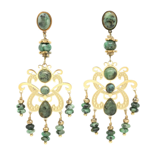 Chandelier African Turquoise Gold Dangle Earrings