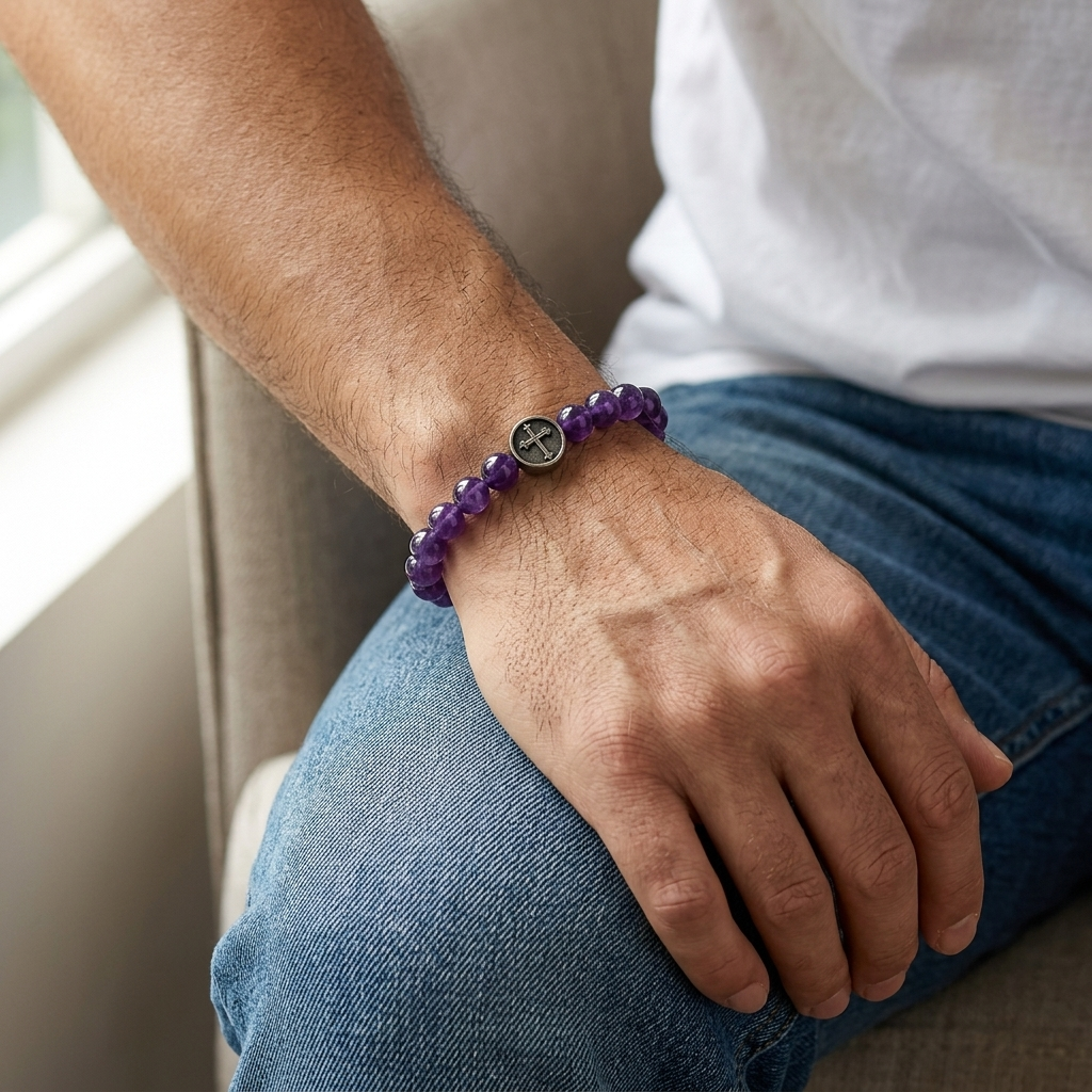 Amethyst Cross Gemstone Bracelet