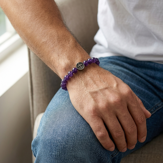 Amethyst Cross Gemstone Bracelet