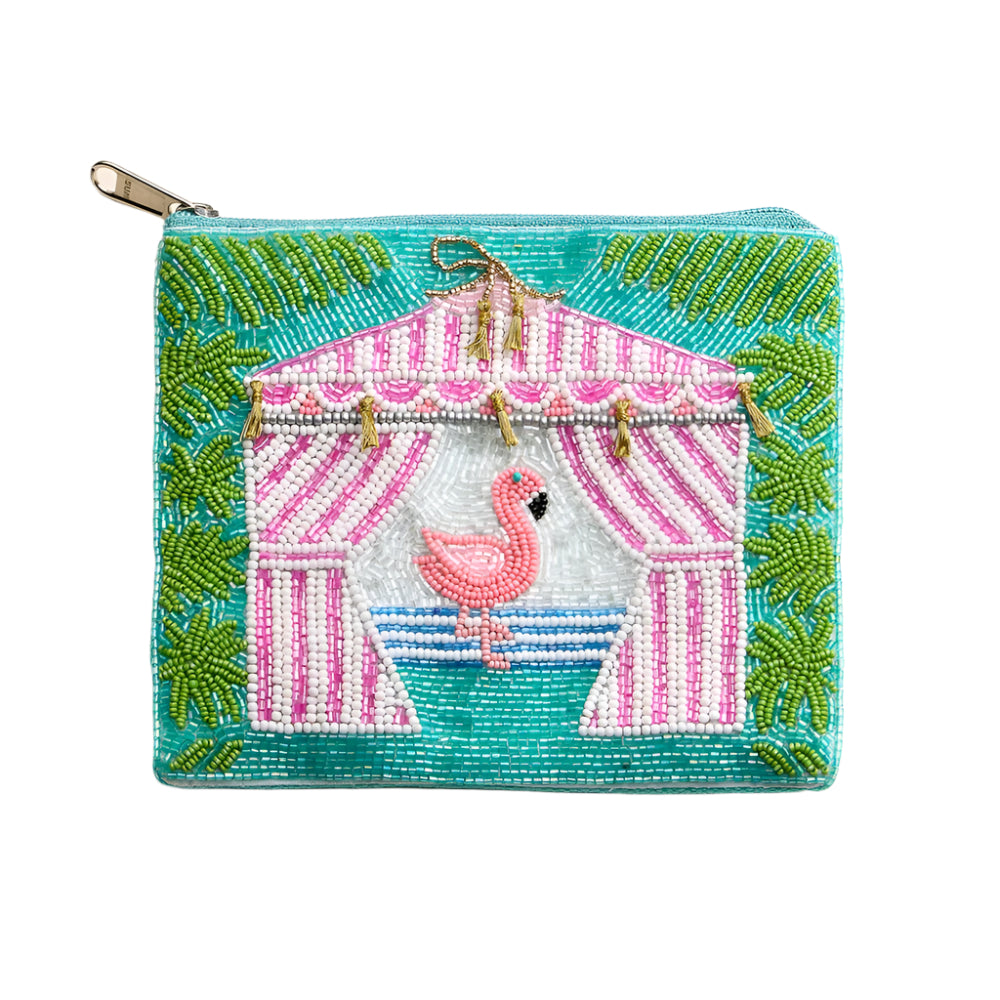 Flamingo Cabana Beaded Coin Purse
