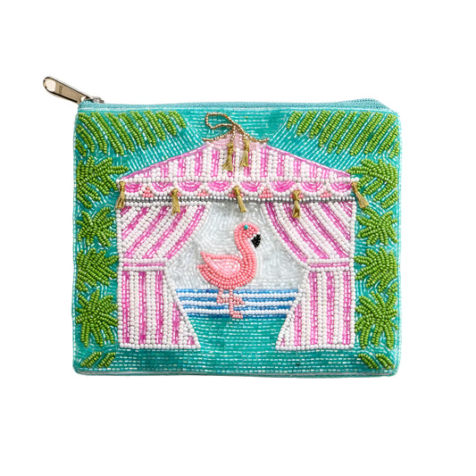 Flamingo Cabana Beaded Coin Purse