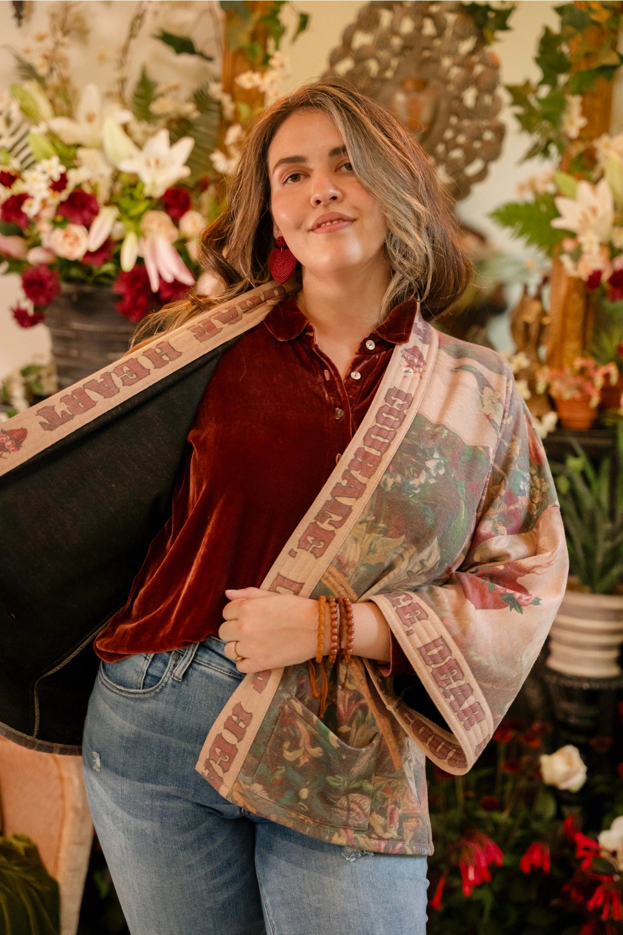 Courage Dear Heart Fleece Cottage Cardigan Kimono Jacket