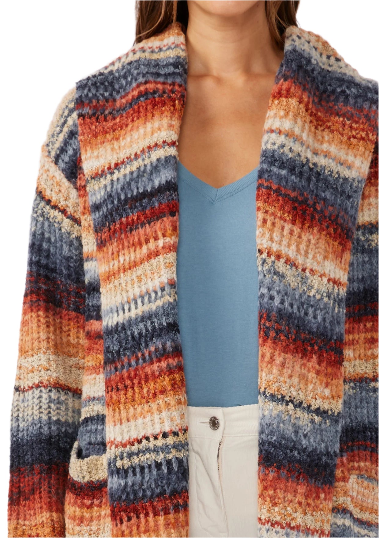 Knit Space Dye Long Sleeve Open Front Cardigan
