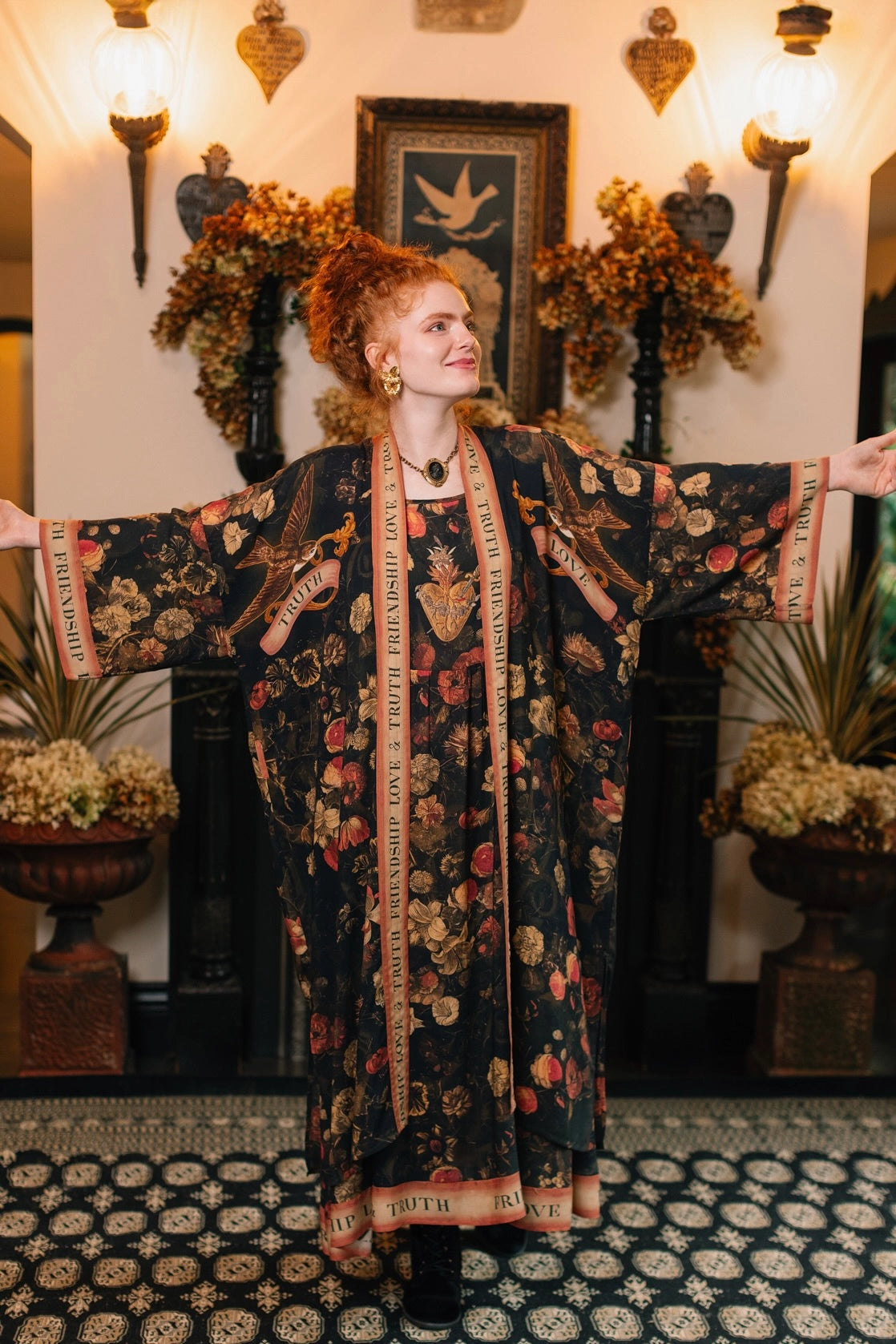 Heart of Gold Bohéme Long Maxi Slip Dress w/ Sacred Heart Pre-Order Ships In September