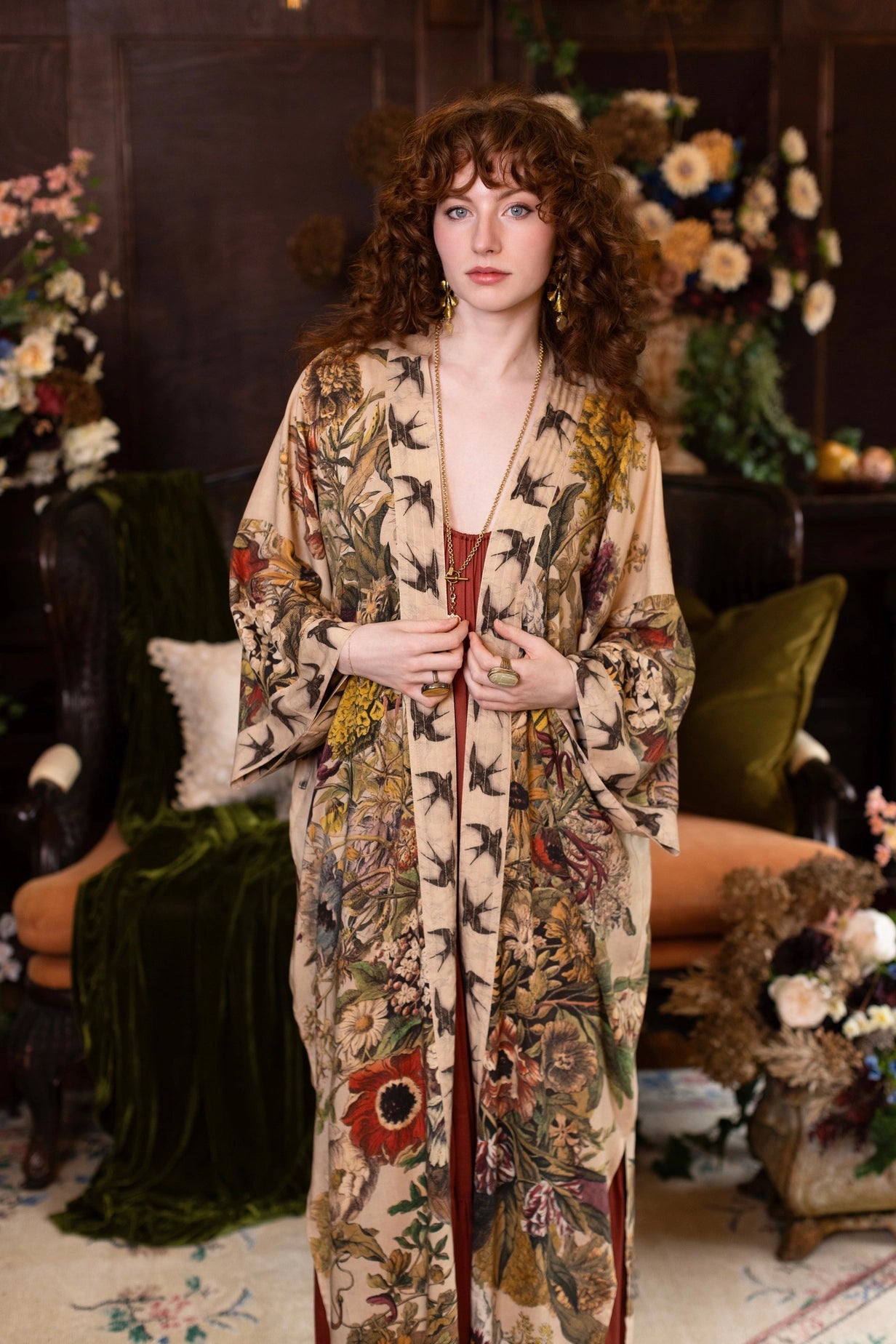 Golden Hour Opera Duster Kimono Robe w/ Floral Print - Pre-Order - Ships August 2026