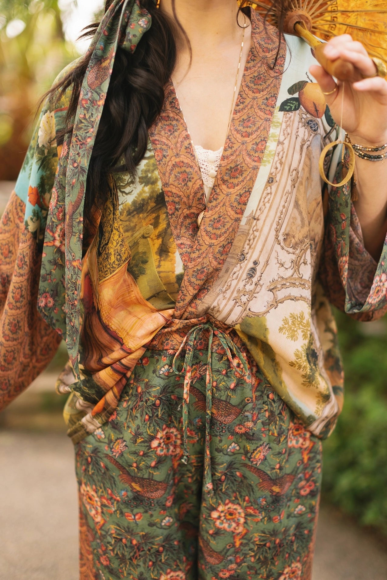 Market Of Stars Secret Garden Cropped Bamboo Kimono Cardigan with Swan