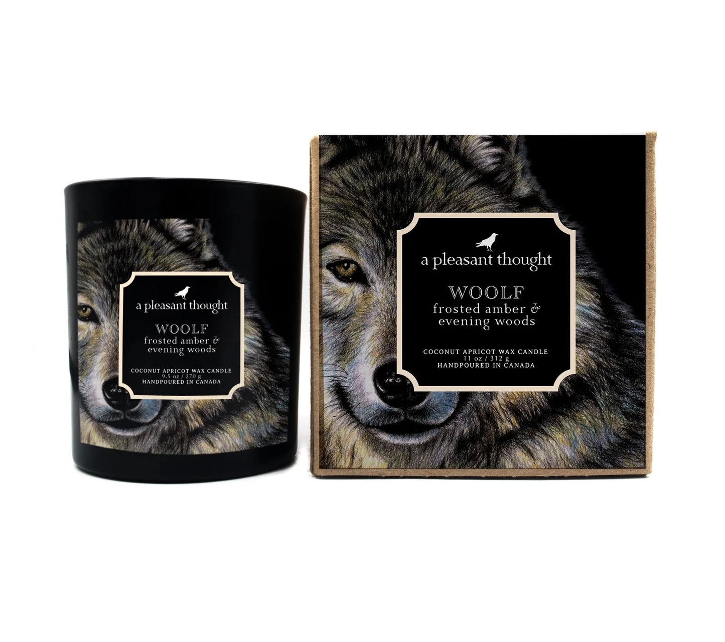 Woolf | Frosted Amber & Evening Woods | Raven Candle -  A Pleasant Thought Candle Co