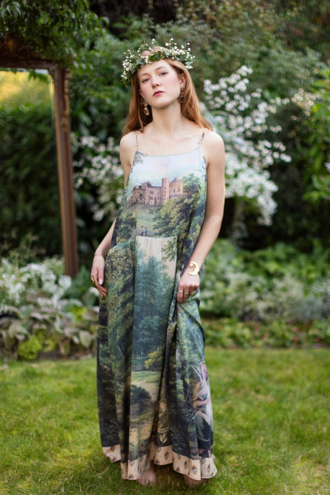 The Mythmaker Bohéme Maxi Slip Dress w/ Landscape & Unicorn Pre-Order Ship March 2026