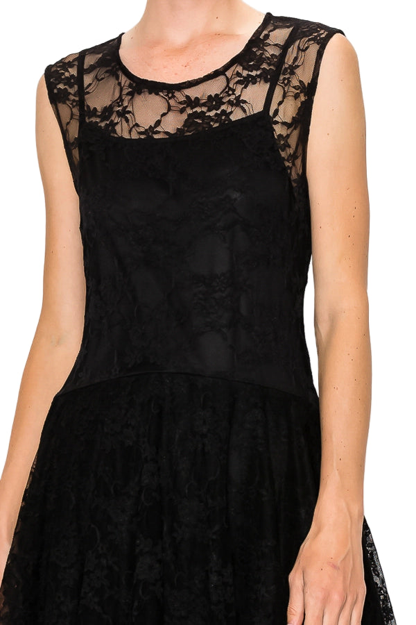 Little Black Dress Whimsical Sleeveless Lace Midi Dress with Unattached Slip - Ships Late September