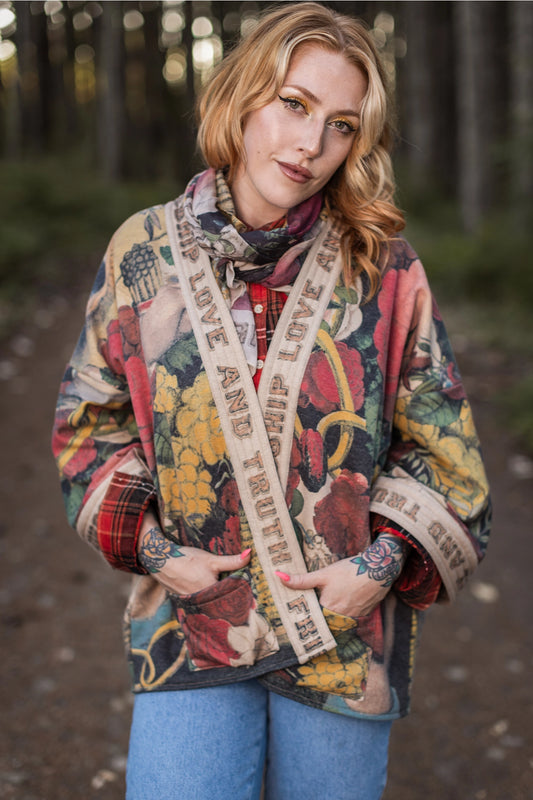 Friendship Love & Truth Fleece Cottage Cardigan Jacket