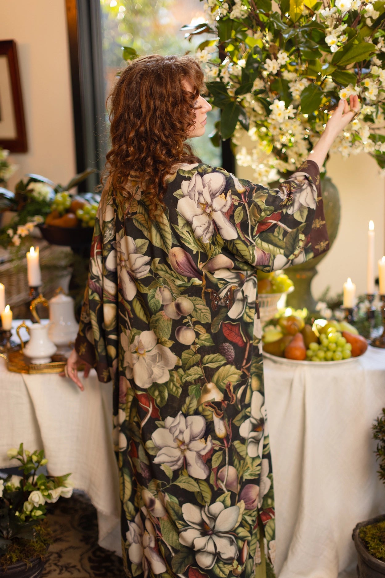 Fleur De Lune Opera Duster Kimono Robe w/ Florals & Bees Pre-Order - Ships In September