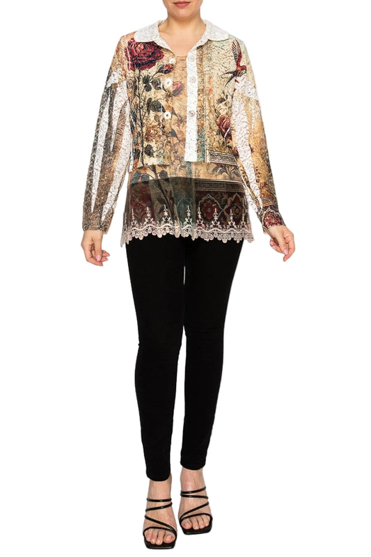 Vintage Bird  Cropped Sequin Embellished Button Up Jacket - Ships Late September