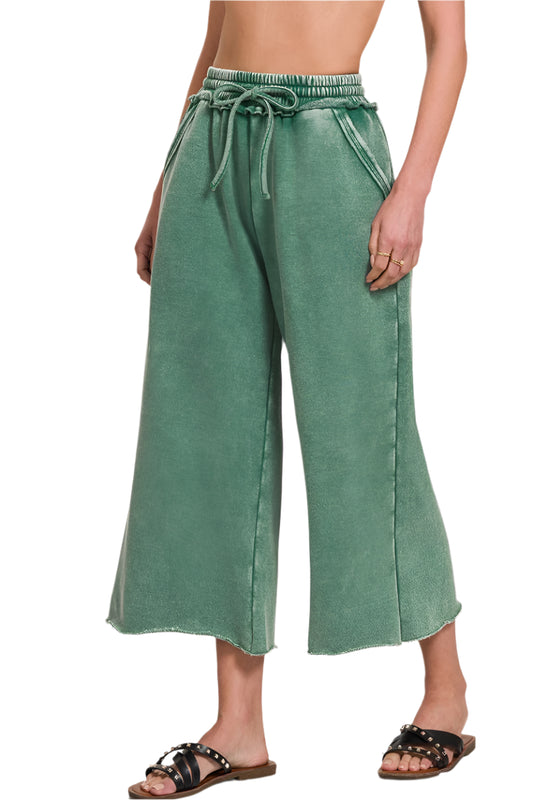 Cropped Acid Mineral Washed Sweatpants with Pockets