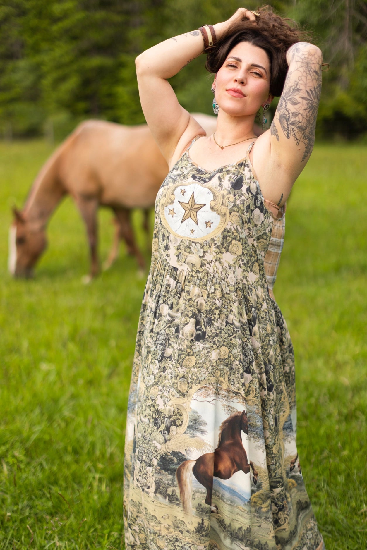 Born To Run Bohéme Reversible Long Maxi Slip Dress Horse & Plaid - Pre-Order - Ships In August