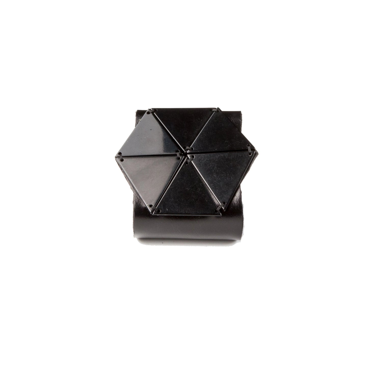 The Hexagon Black Leather Cuff Bracelet