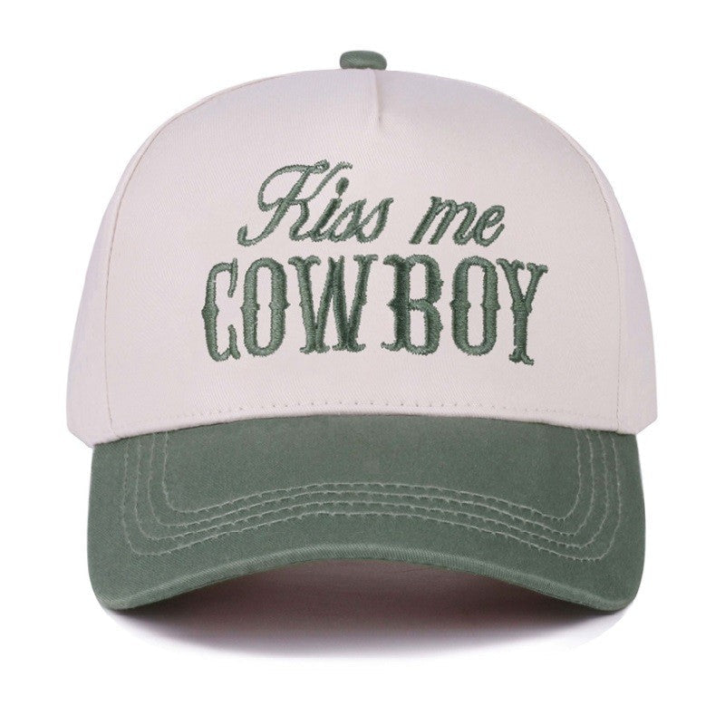 Kiss Me Cowboy Two Tone Canvas Cotton Cap & Colors - Available in 5 Colors