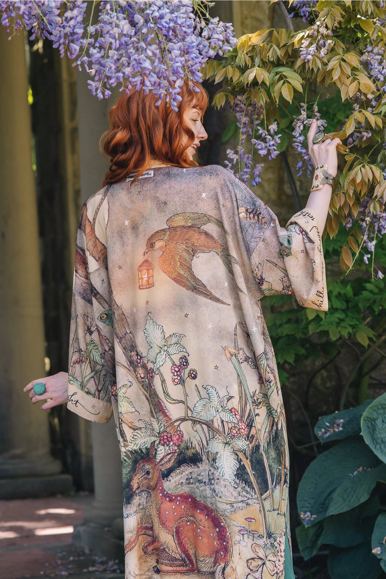 Lovelight Opera Duster Kimono Robe W/Woodland Deer & Swallow - Pre Order - Ships Late October 2025