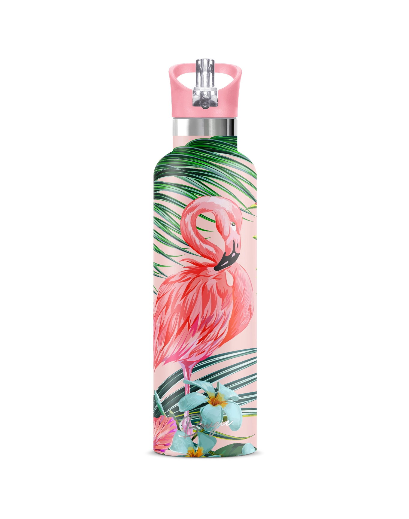 Flamingo Pink Tropical Insulated Water Bottle