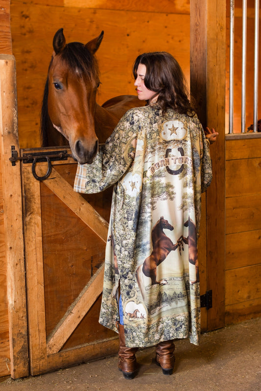 Born To Run Opera Duster Kimono Robe Horse & Flower Print - Pre-Order - Ships In September