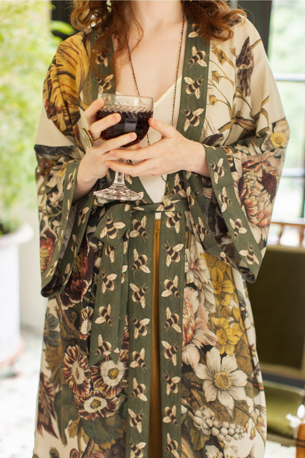 Market Of Stars Love Grows Wild Floral Bamboo Kimono Duster Robe with Bees