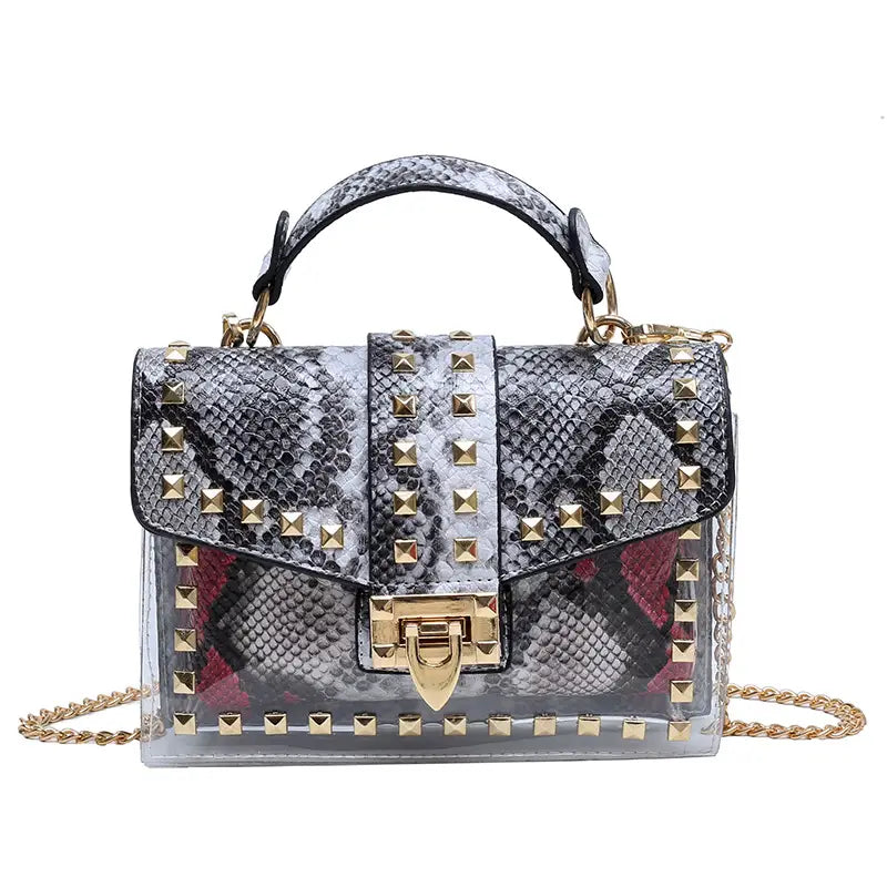 Studded Clear PVC Crossbody Handbag in Gray