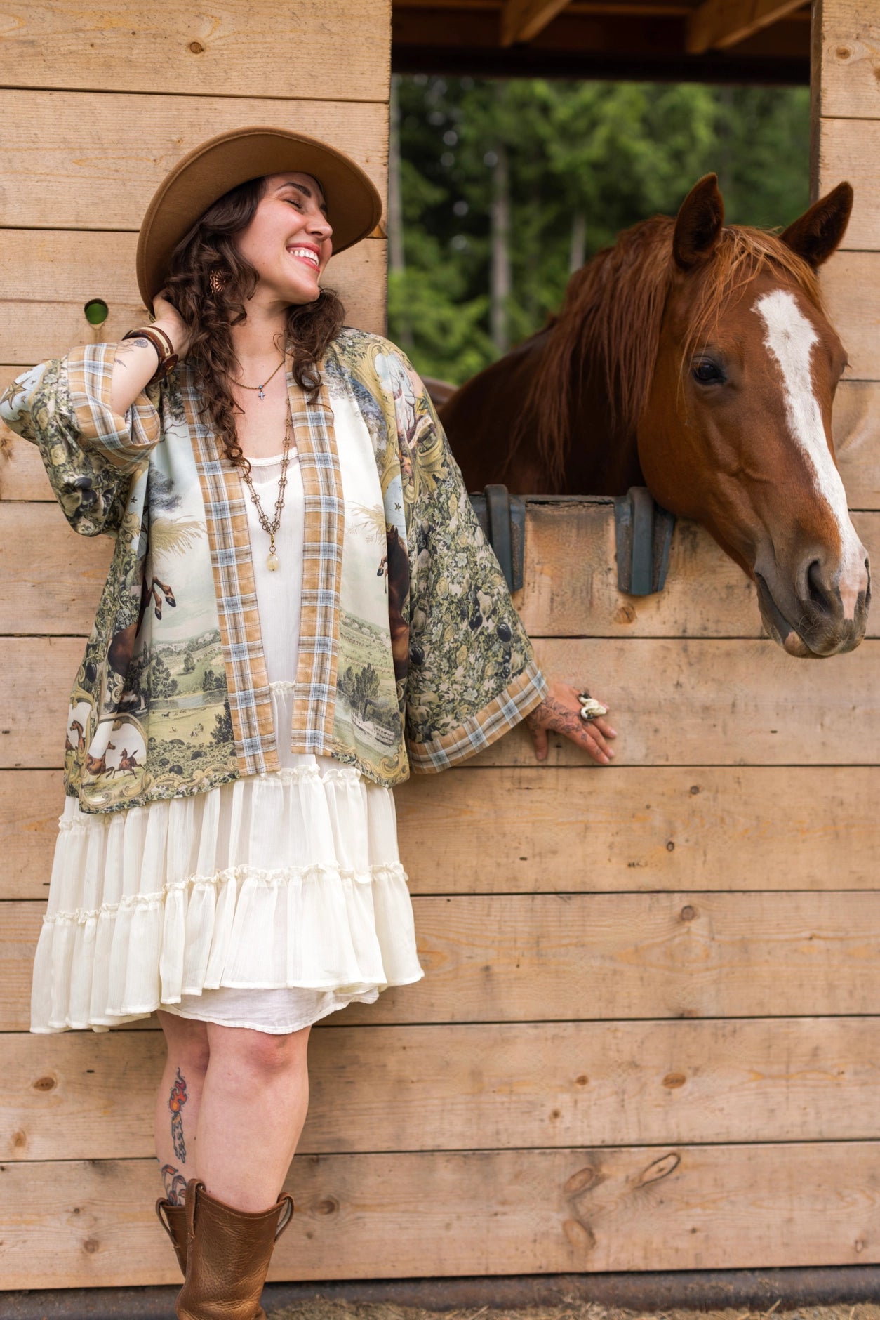 Born To Run Pixie Duster Crop Kimono Horse & Flower Print - Pre-Order - Ships In September