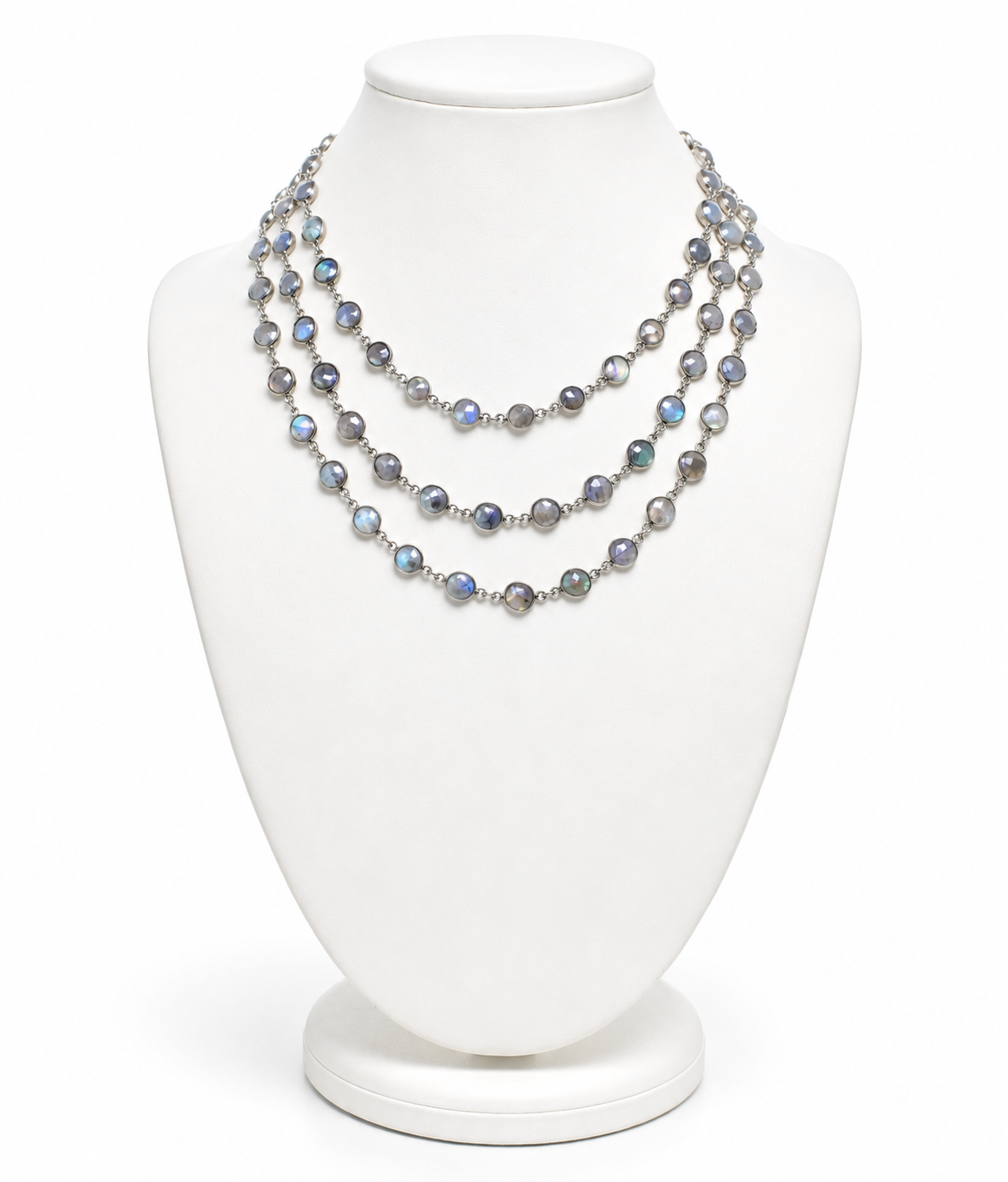 Layered Labradorite Silver Bezel Necklace