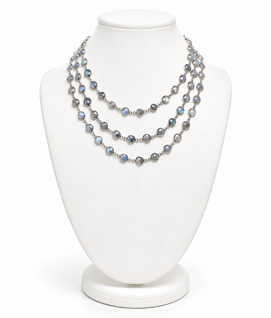 Layered Labradorite Silver Bezel Necklace