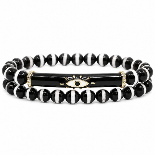 DZI Agate Evil Eye Protection Bracelet Set