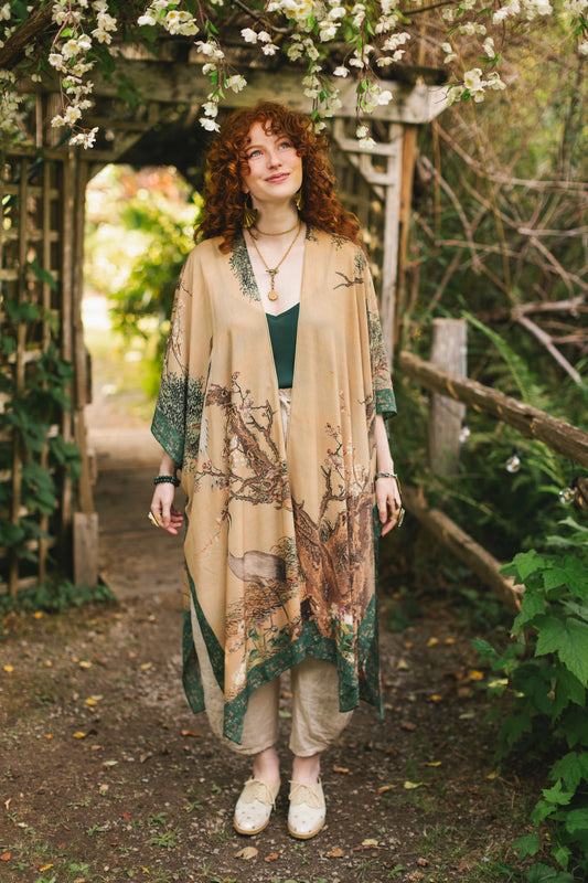 Fable Opera Duster Kimono Robe With Deer Moon & Blossom - Pre Order - Ships Late October 2025